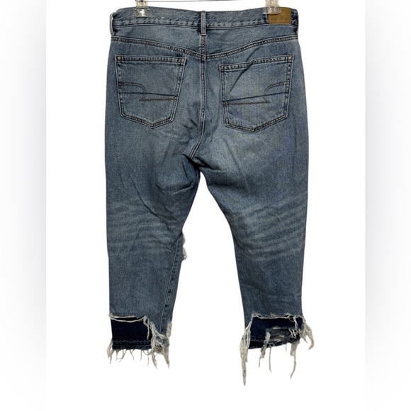 American Eagle High Waist Girlfriend Jean Extreme Distressed Blue 12 X-Short - Picture 2 of 8
